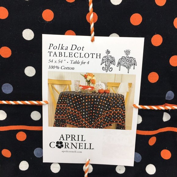 April Cornell Polka Dot Orange Gray Black Tablecloth 54" Square Cotton Fall - Picture 5 of 5
